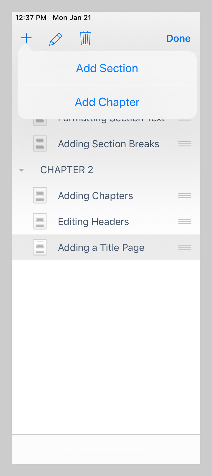 Adding Outline Elements on iPhone