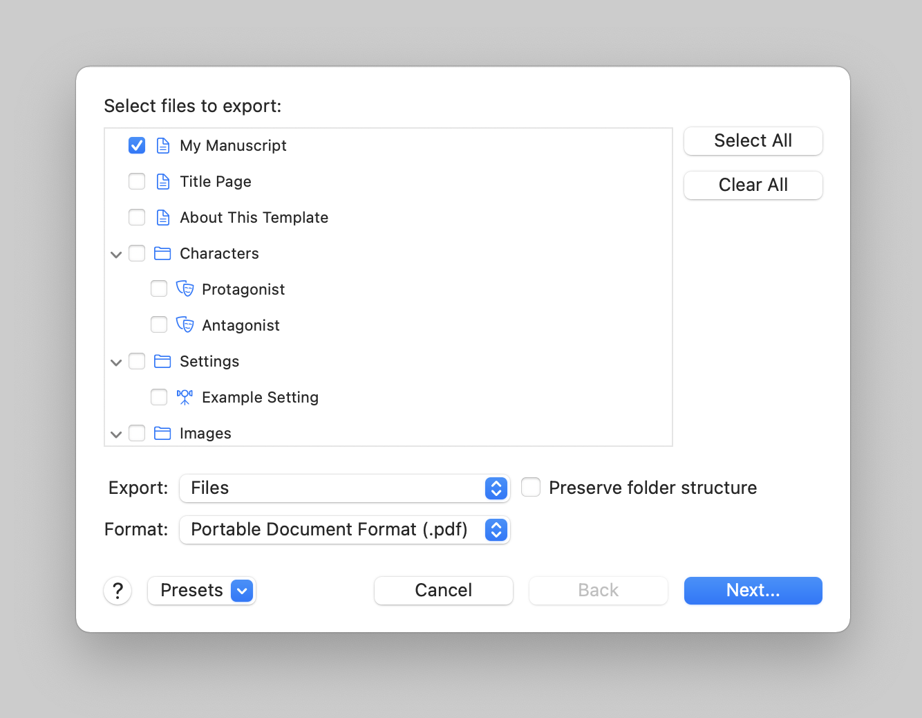 Export Dialog