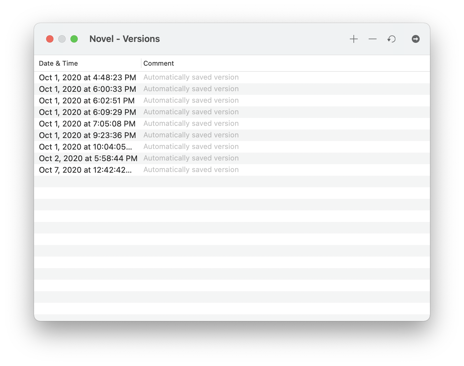 Versions Window